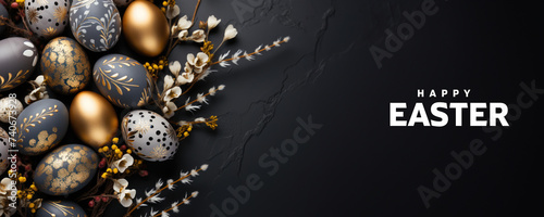 Easter Eggs - Decorated gold and silver eggs, flower ornaments