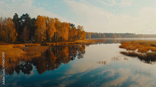 Autumn colors reflecting on the lake.