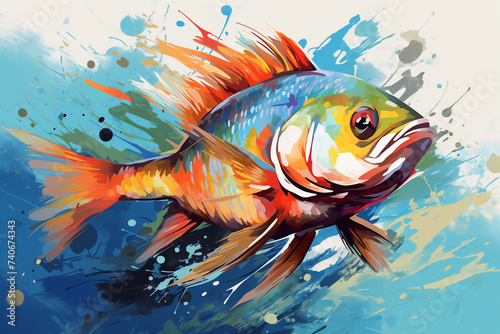 illustration of piranha made with colorful brush strokes