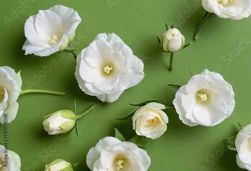 white flowers on green background