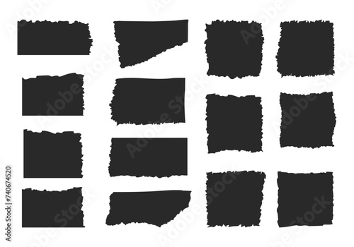 Rough paper edge set. Rectangle torn shape, border, piece sticker. Isolated grunge vector header illustration