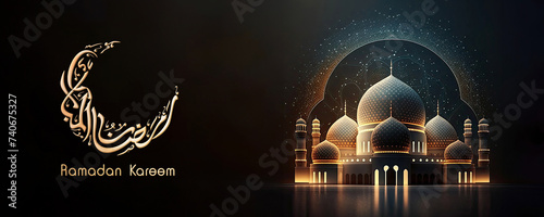 Amazing architecture design of shiny muslim mosque, ramadan mubarak concept, Generative AI. Shiny lights.