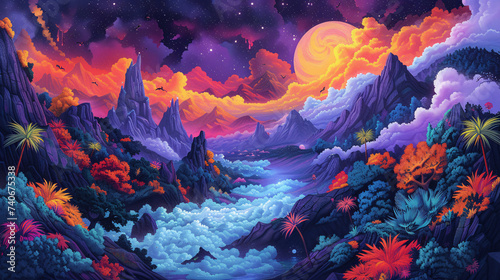 Brightly Colored Psychedelic Landscapes Surrealistic and Vibrant Design.