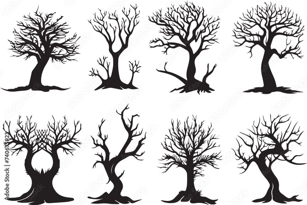 Set Trees. Hand drawn vector illustration	