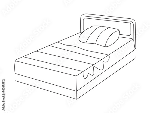 Bed doodle icon in vector. Hand drawn bed icon in vector. Doodle bed illustration, contemporary bedroom interior with Modern Upholstered Headboard, white bed featuring a cozy blanket