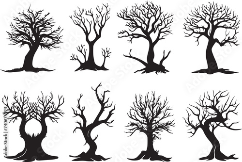 Set Trees. Hand drawn vector illustration	