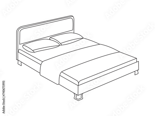 Bed doodle icon in vector. Hand drawn bed icon in vector. Doodle bed illustration, contemporary bedroom interior with Modern Upholstered Headboard, white bed featuring a cozy blanket