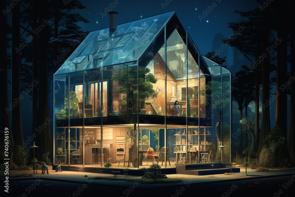 illustration of a house made of glass