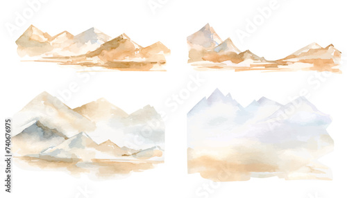 Watercolor vector misty landscape with rocks fog and pine trees. Mountain landscape. Foggy forest , mountains clipart for greeting cards, save the date, stationery design