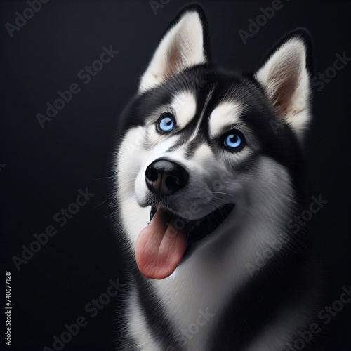 Siberian husky portrait on black background photo