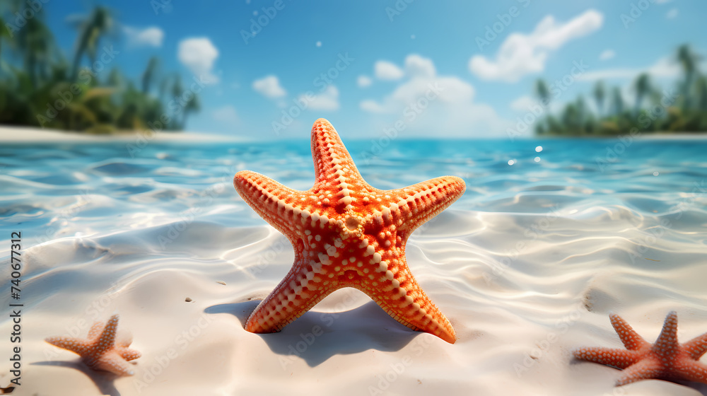 Starfish background, peaceful coast scene with gentle waves Starfish background, peaceful coast scene with gentle waves