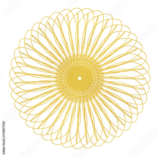 Gold flower shape Spirograph icon. 3d rendering. 