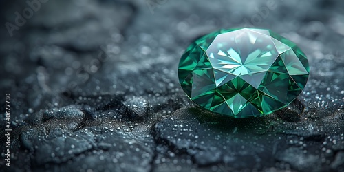 3d rendering of a green diamond over grunge background with copy space