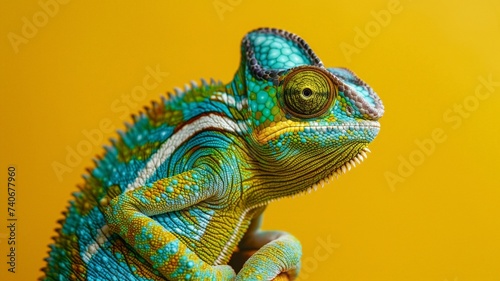 Chameleon on Yellow Background