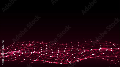 Colorful wave with motion dots and lines. Abstract vector digital background. Concept connection big data. Futuristic technology backdrop.