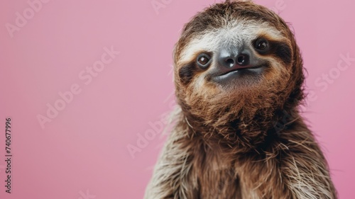 Sloth on Pink Background photo