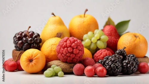 fruits and berries on white background  generative Ai