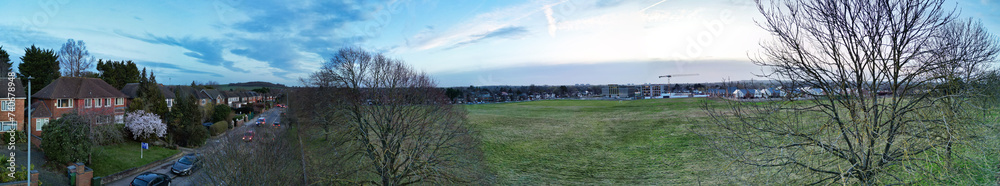 High Angle Panoramic view of East Luton City of England during Sunset. Luton, England UK. Feb 19th, 2024 High Angle Panoramic view of East Luton City of England during Sunset. Luton, England UK. Feb 19th, 2024