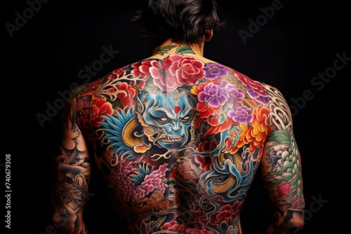 Man with Traditional Japanese Style Tattoos on His Back