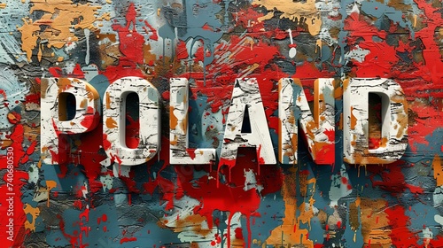 The word Poland painted on an abstract background.