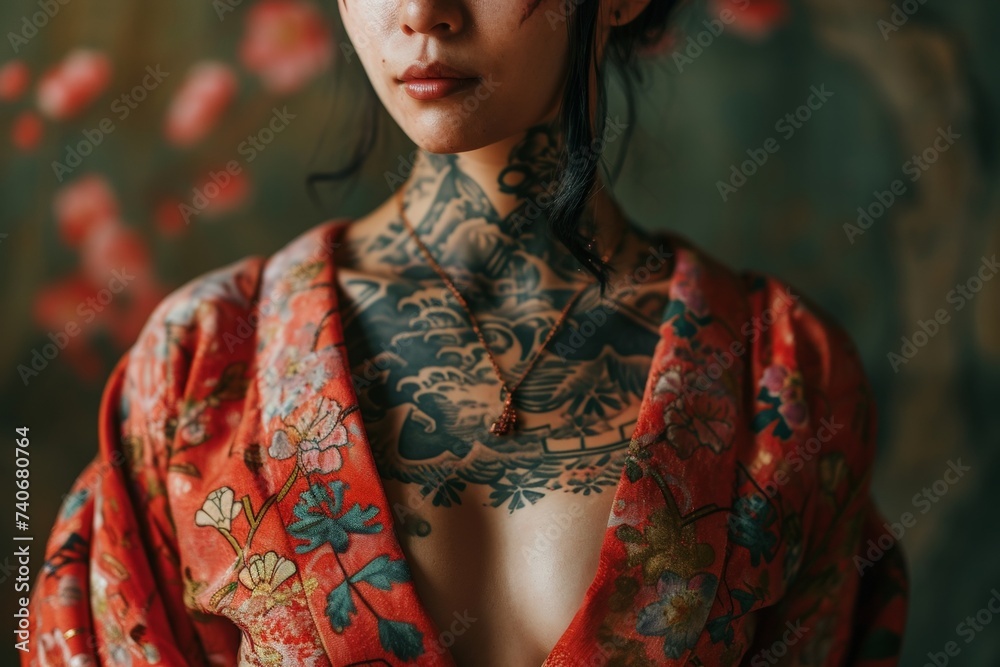 Japanese-Inspired Tattooed Female Torso