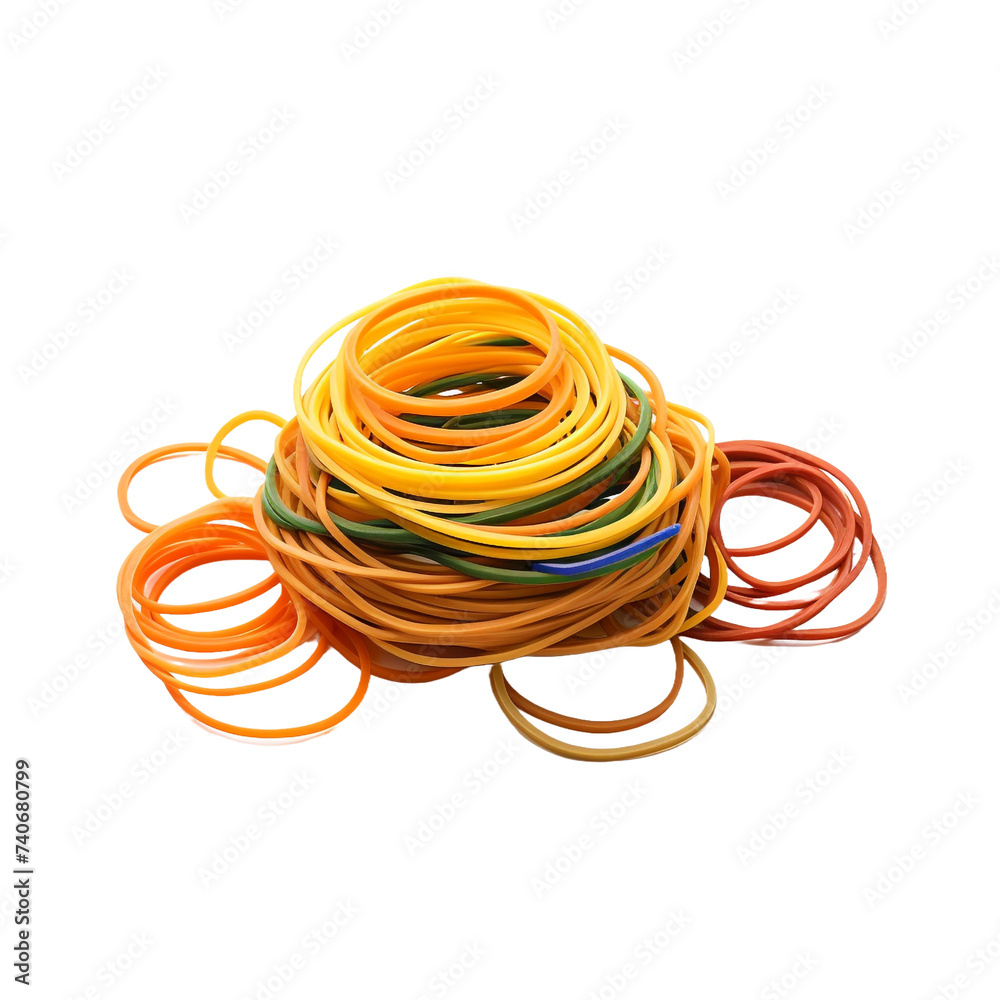 Office rubber bands neatly arranged isolated on transparent background