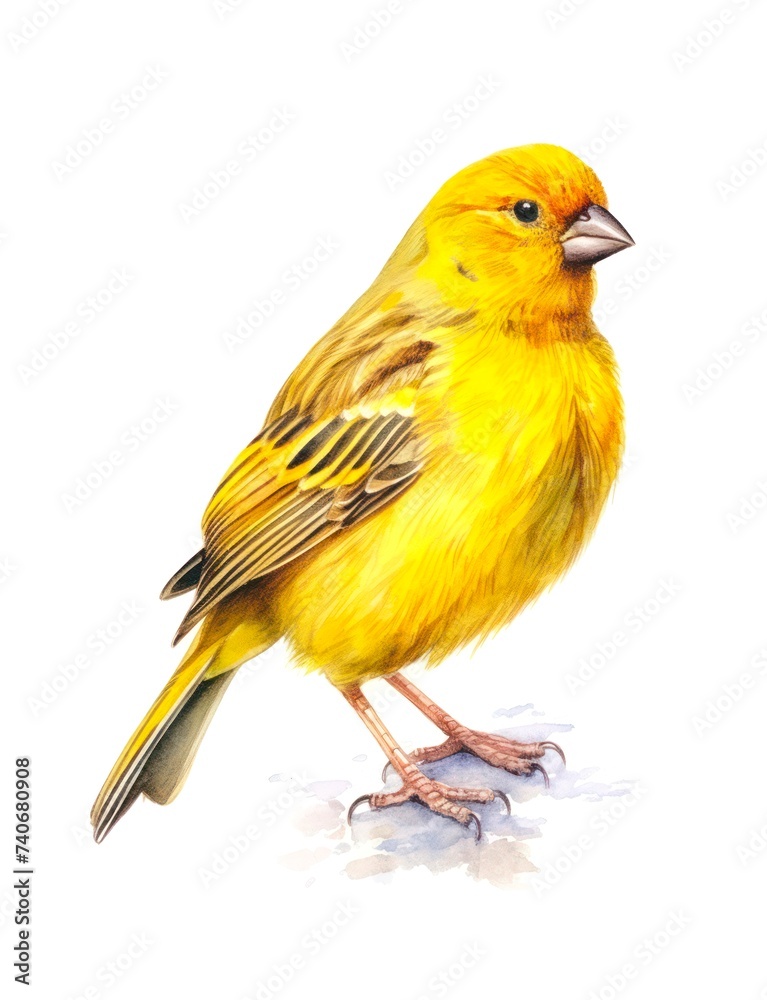 Watercolor illustration of a yellow canary bird isolated on white background.