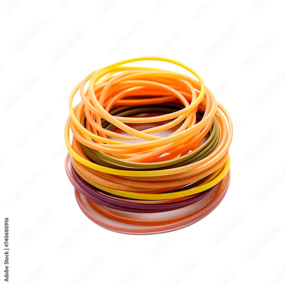 Office rubber bands neatly arranged isolated on transparent background Office rubber bands neatly arranged isolated on transparent background