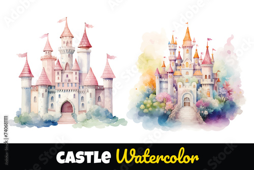 watercolor of castle vector illustration