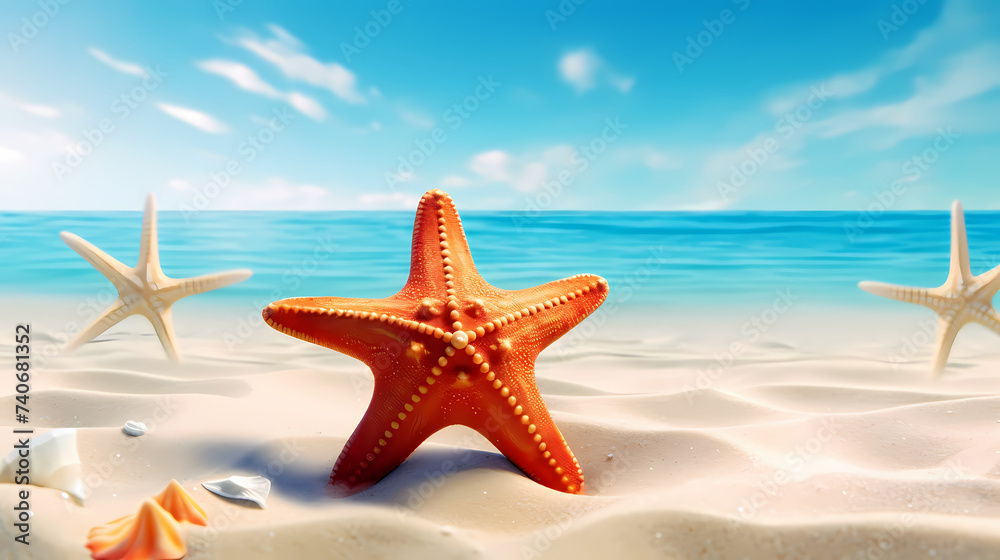 Vacation in tropical resort, sea shells and starfish background Vacation in tropical resort, sea shells and starfish background