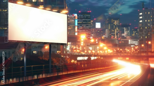 Blank billboard for advertising  promotion on the roadside of city at night