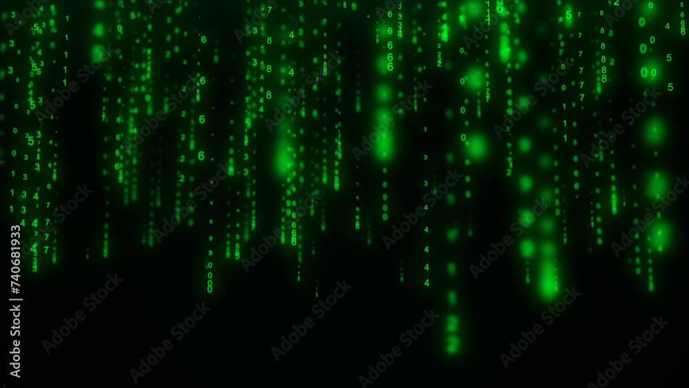 Technology matrix background. Cyber security with falling numbers on screen. Binary code. Digital system. Decoding data. Hacked concept. 3D rendering. Technology matrix background. Cyber security with falling numbers on screen. Binary code. Digital system. Decoding data. Hacked concept. 3D rendering.