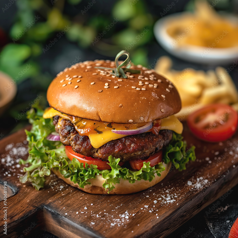 hamburger on a wooden background hamburger on a wooden background