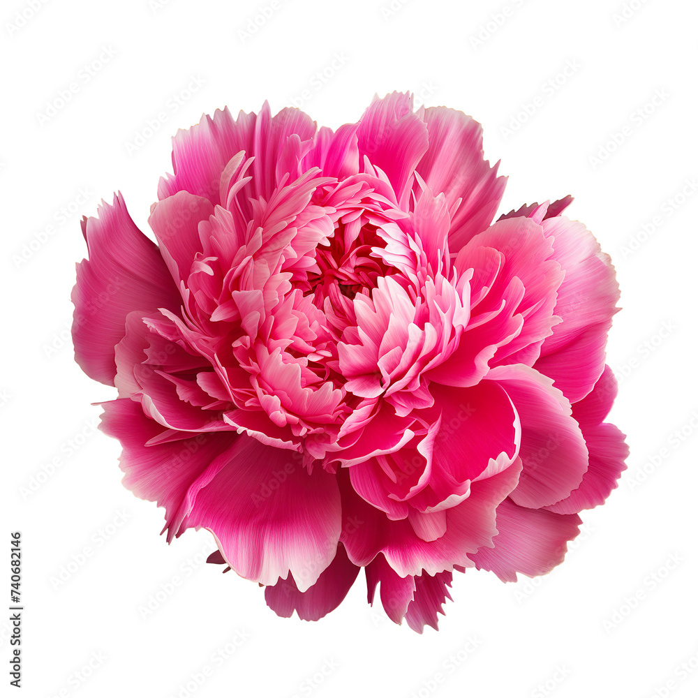 Vibrant Pink Peony Flower on white
