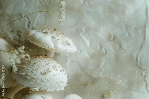 Closeup textured background of white mushroom.