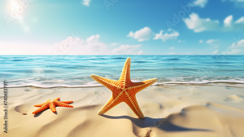 Vacation in tropical resort  sea shells and starfish background