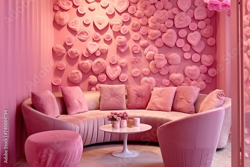 Living room Pink Interior With Pink Background Pink color 
