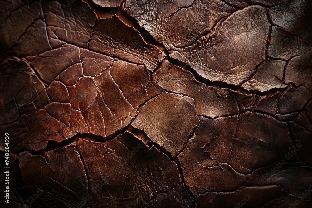 The texture of cracked brown tanned leather