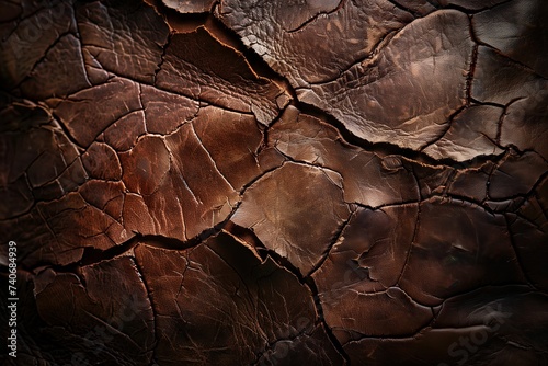 The texture of cracked brown tanned leather photo