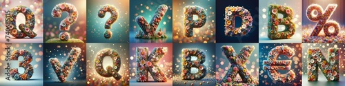 Spring flowers 3D Lettering Typeface. AI generated illustration