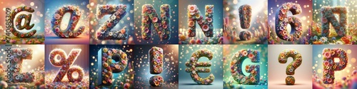 Spring flowers 3D Lettering Typeface. AI generated illustration © vector_master