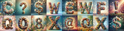 Spring flowers 3D Lettering Typeface. AI generated illustration