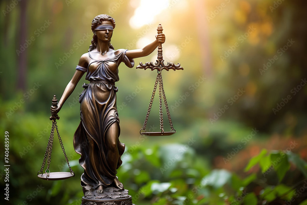 The symbolism of justice: a blindfolded Lady Justice holding a scale ...
