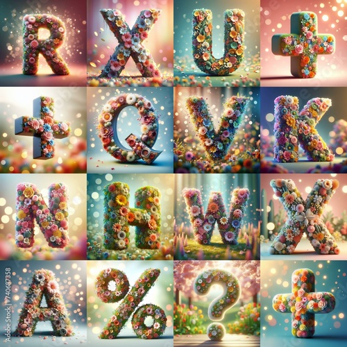 Spring flowers 3D Lettering Typeface. AI generated illustration