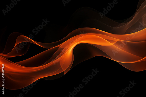 abstract orange color bushy smoke flowing side, isolated on black background