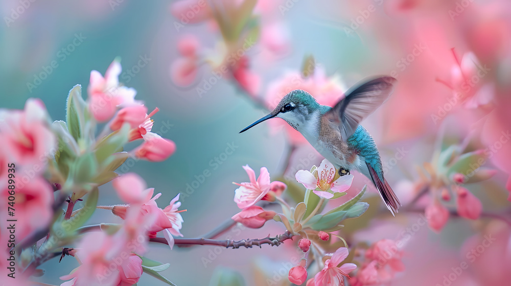 Fototapeta premium Hummingbirds on Flowers catch in Macro Photography, Glimpses of Beauty