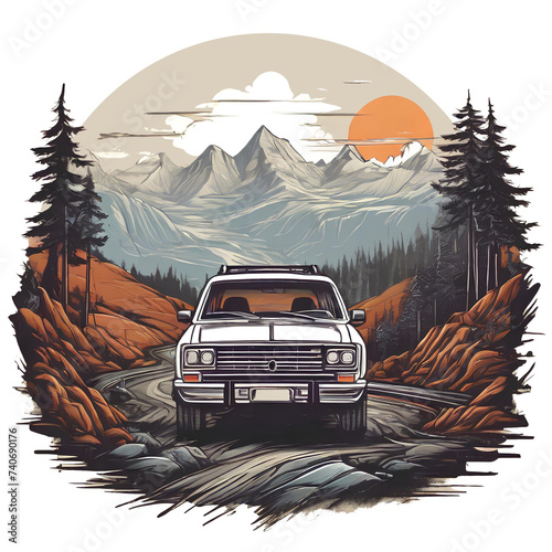 himmer car driving in mountains nice detailed vector graphics on tshirts photo