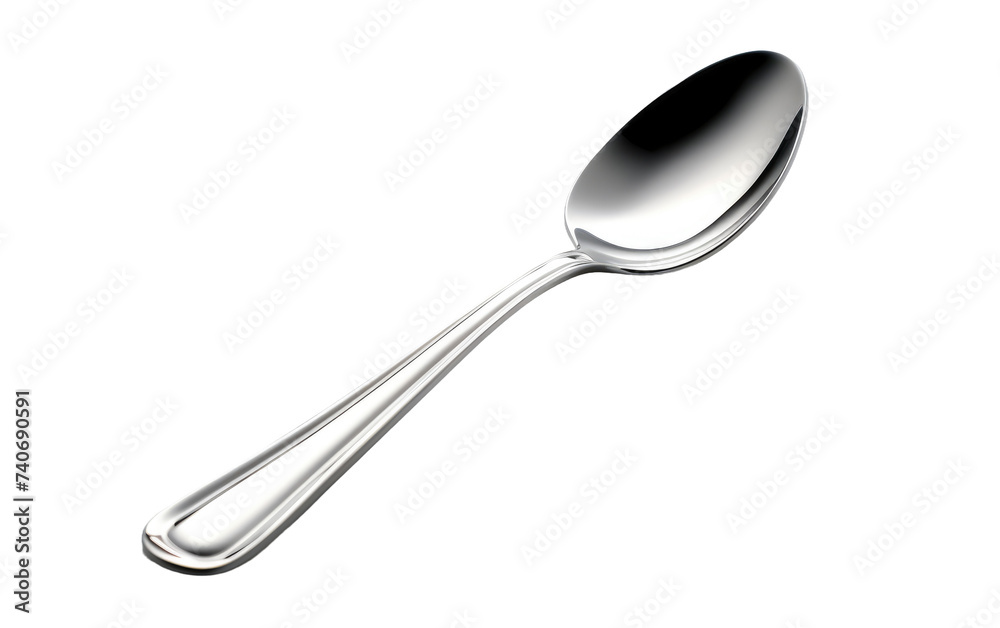 A detailed view of a silver spoon placed on a plain white background. on White or PNG Transparent Background. A detailed view of a silver spoon placed on a plain white background. on White or PNG Transparent Background.