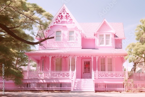 Pink house Front view pink color pink world AI Generated Amazing pink home 