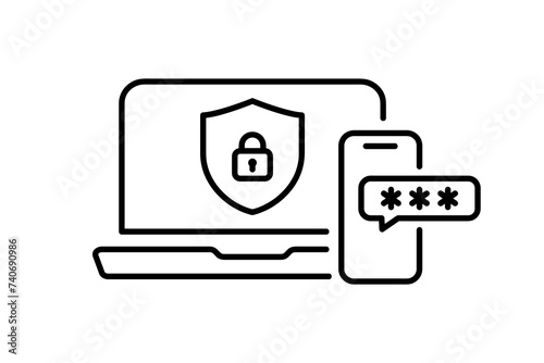 Two step authentication icon. Verification push code message on phone for secure login or sign in. Password authorization. 2FA verification password. Two factor verification with smartphone and laptop
